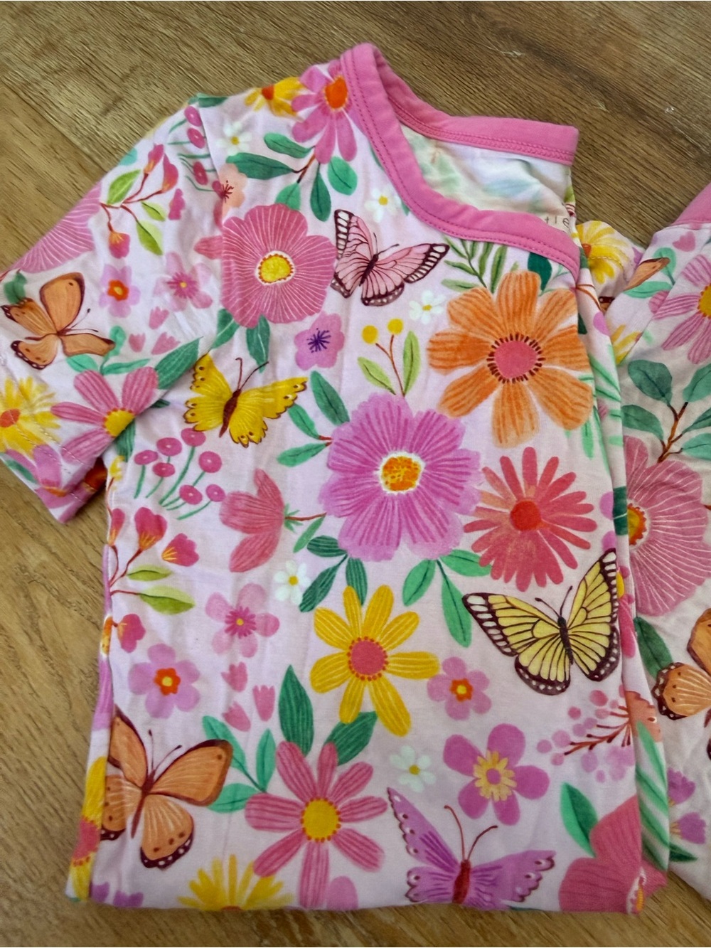 Floral Butterfly Pink Kids Pajama Set - Picture 3 of 3